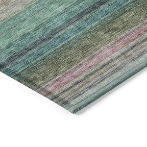 HomeRoots 5' Stylish Sage Teal Blue and Tan Striped Washable Area Rug for Indoor and Outdoor Comfort 8' X 10' 614830
