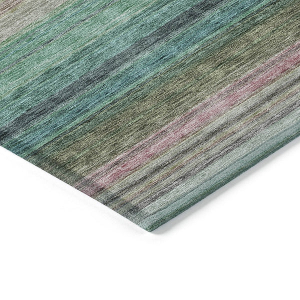 HomeRoots 5' Stylish Sage Teal Blue and Tan Striped Washable Area Rug for Indoor and Outdoor Comfort 8' X 10' 614830