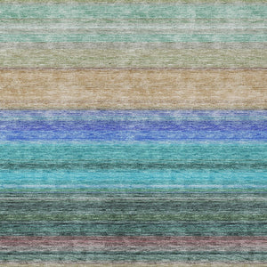HomeRoots 5' Stylish Sage Teal Blue and Tan Striped Washable Area Rug for Indoor and Outdoor Comfort 8' X 10' 614830