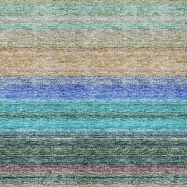 HomeRoots 5' Stylish Sage Teal Blue and Tan Striped Washable Area Rug for Indoor and Outdoor Comfort 8' X 10' 614830