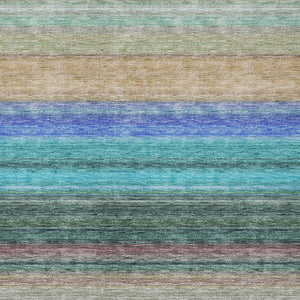 HomeRoots 5' Stylish Sage Teal Blue and Tan Striped Washable Area Rug for Indoor and Outdoor Comfort 9' X 12' 614831