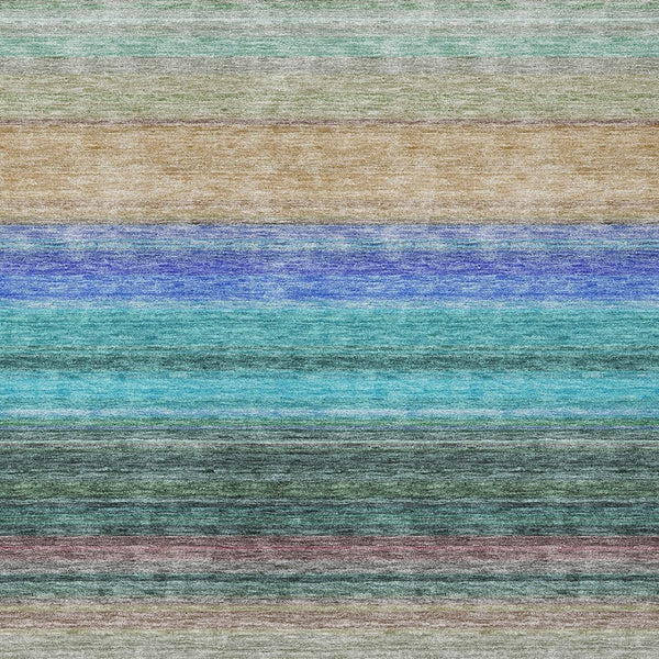 HomeRoots 5' Stylish Sage Teal Blue and Tan Striped Washable Area Rug for Indoor and Outdoor Comfort 9' X 12' 614831