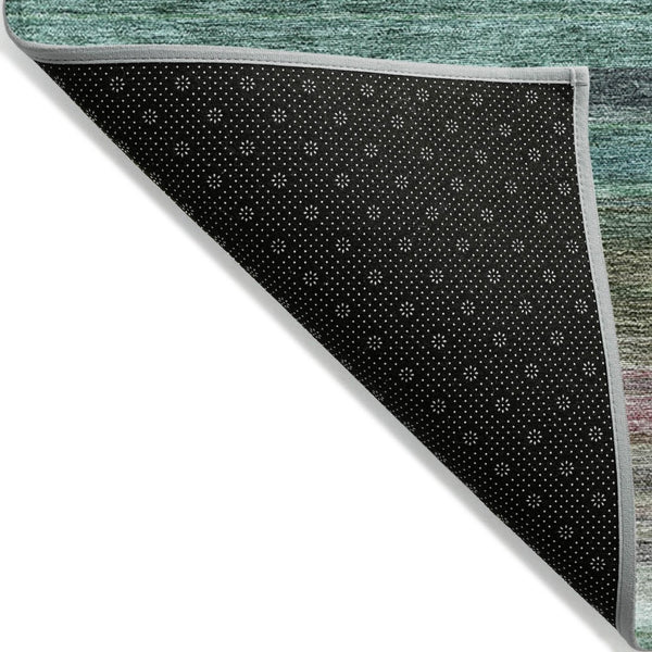 HomeRoots 5' Stylish Sage Teal Blue and Tan Striped Washable Area Rug for Indoor and Outdoor Comfort 10' X 14' 614832