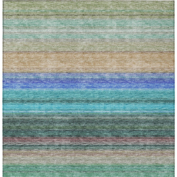 HomeRoots 5' Stylish Sage Teal Blue and Tan Striped Washable Area Rug for Indoor and Outdoor Comfort 10' X 14' 614832