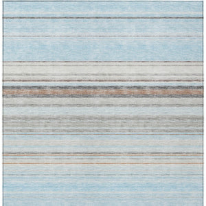 HomeRoots 5' Sky Blue Gray Beige Striped Indoor Outdoor Area Rug - Durable, Washable, Coastal Charm for Any Space 5' X 8' 614834