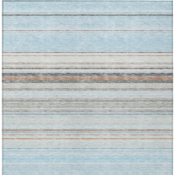 HomeRoots 5' Sky Blue Gray Beige Striped Indoor Outdoor Area Rug - Durable, Washable, Coastal Charm for Any Space 5' X 8' 614834