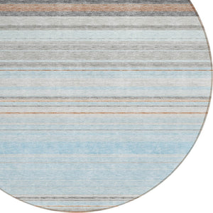 HomeRoots 5' Sky Blue Gray Beige Striped Indoor Outdoor Area Rug - Durable, Washable, Coastal Charm for Any Space 8' Round 614835