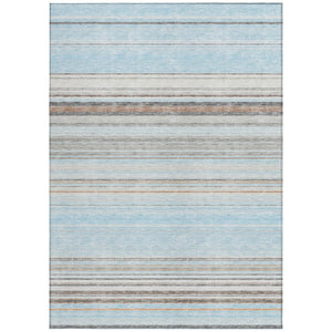 HomeRoots 5' Sky Blue Gray Beige Striped Indoor Outdoor Area Rug - Durable, Washable, Coastal Charm for Any Space 8' X 10' 614836