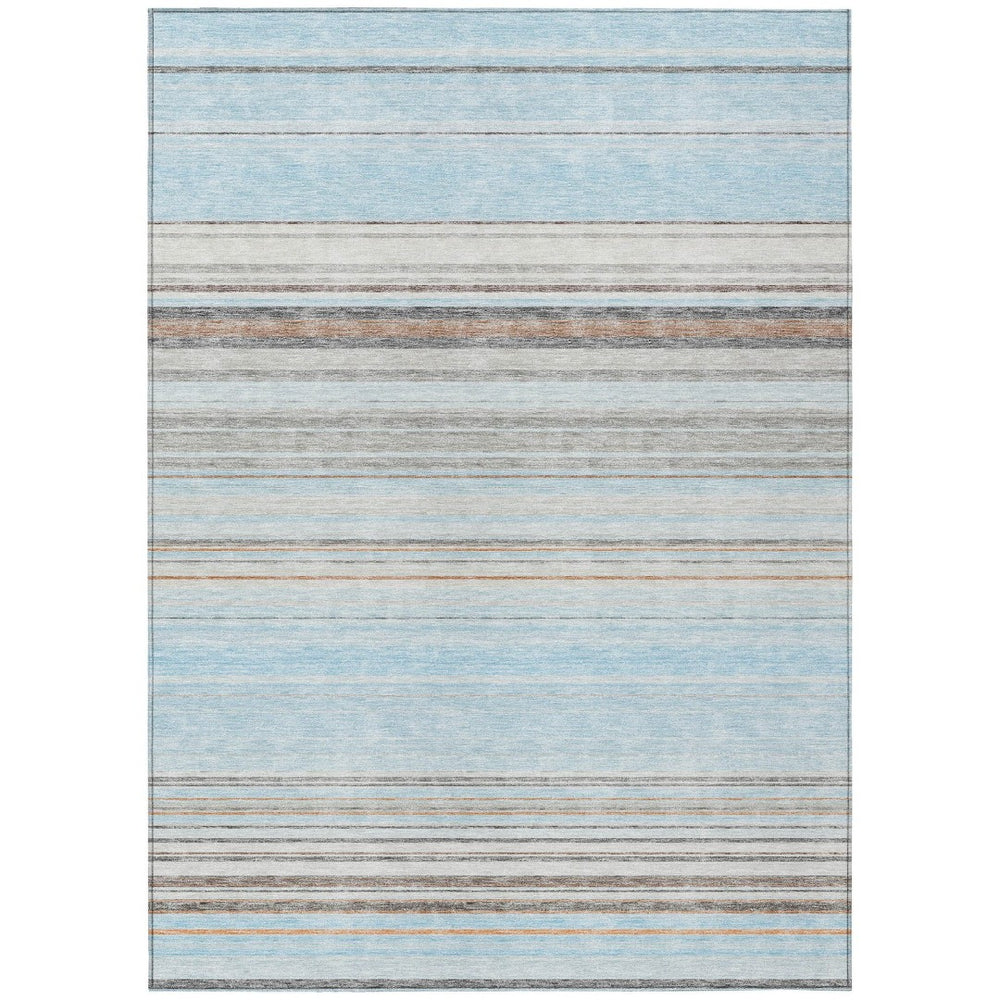 HomeRoots 5' Sky Blue Gray Beige Striped Indoor Outdoor Area Rug - Durable, Washable, Coastal Charm for Any Space 9' X 12' 614837