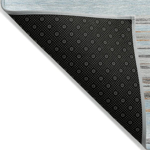HomeRoots 5' Sky Blue Gray Beige Striped Indoor Outdoor Area Rug - Durable, Washable, Coastal Charm for Any Space 9' X 12' 614837