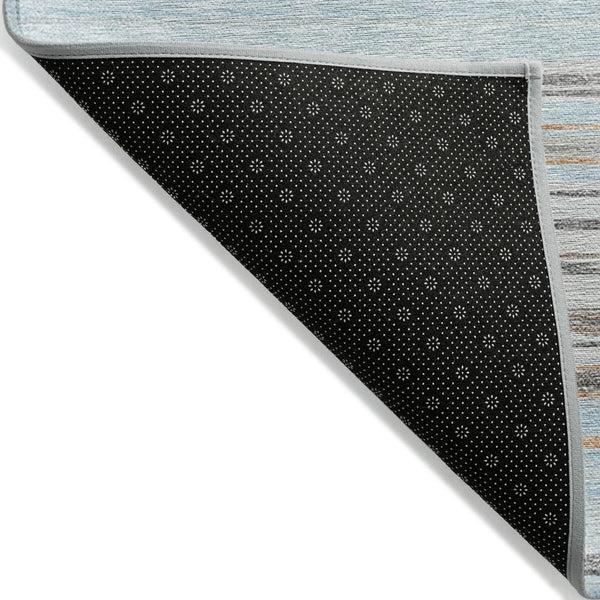 HomeRoots 5' Sky Blue Gray Beige Striped Indoor Outdoor Area Rug - Durable, Washable, Coastal Charm for Any Space 9' X 12' 614837