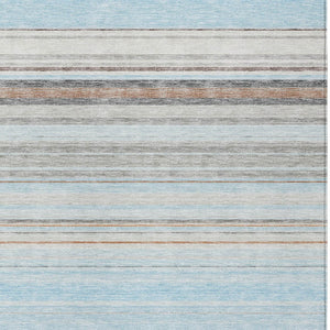 HomeRoots 5' Sky Blue Gray Beige Striped Indoor Outdoor Area Rug - Durable, Washable, Coastal Charm for Any Space 9' X 12' 614837