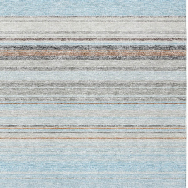 HomeRoots 5' Sky Blue Gray Beige Striped Indoor Outdoor Area Rug - Durable, Washable, Coastal Charm for Any Space 9' X 12' 614837
