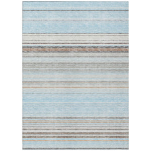 HomeRoots 5' Sky Blue Gray Beige Striped Indoor Outdoor Area Rug - Durable, Washable, Coastal Charm for Any Space 10' X 14' 614838