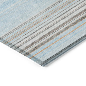 HomeRoots 5' Sky Blue Gray Beige Striped Indoor Outdoor Area Rug - Durable, Washable, Coastal Charm for Any Space 10' X 14' 614838