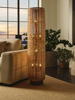 Wildwood Teague Handwoven Raffia Floor Lamp — 57" Tall Cylindrical Open-Weave Ambient Light For Cozy Rooms 61484