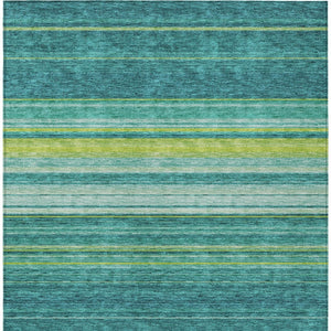 HomeRoots 5' Striped Teal Blue Lime Green Turquoise Area Rug - Durable, Machine Washable for Indoor & Outdoor Use 5' X 8' 614840