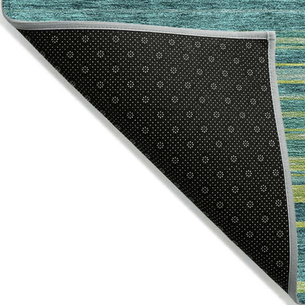 HomeRoots 5' Striped Teal Blue Lime Green Turquoise Area Rug - Durable, Machine Washable for Indoor & Outdoor Use 5' X 8' 614840