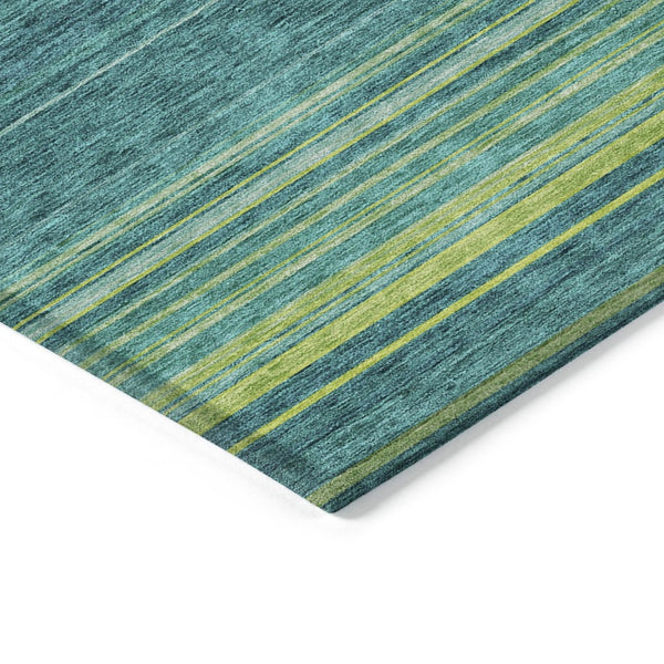 HomeRoots 5' Striped Teal Blue Lime Green Turquoise Area Rug - Durable, Machine Washable for Indoor & Outdoor Use 5' X 8' 614840