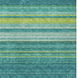 HomeRoots 5' Striped Teal Blue Lime Green Turquoise Area Rug - Durable, Machine Washable for Indoor & Outdoor Use 5' X 8' 614840