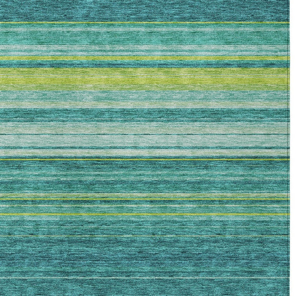 HomeRoots 5' Striped Teal Blue Lime Green Turquoise Area Rug - Durable, Machine Washable for Indoor & Outdoor Use 5' X 8' 614840