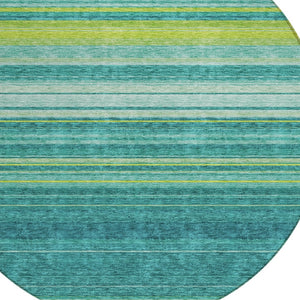 HomeRoots 5' Striped Teal Blue Lime Green Turquoise Area Rug - Durable, Machine Washable for Indoor & Outdoor Use 8' Round 614841