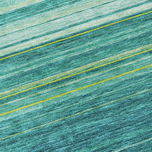 HomeRoots 5' Striped Teal Blue Lime Green Turquoise Area Rug - Durable, Machine Washable for Indoor & Outdoor Use 8' Round 614841