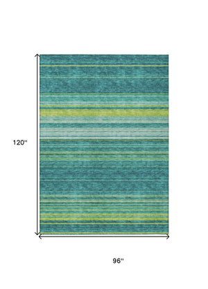 HomeRoots 5' Striped Teal Blue Lime Green Turquoise Area Rug - Durable, Machine Washable for Indoor & Outdoor Use 8' X 10' 614842
