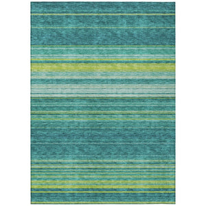 HomeRoots 5' Striped Teal Blue Lime Green Turquoise Area Rug - Durable, Machine Washable for Indoor & Outdoor Use 8' X 10' 614842