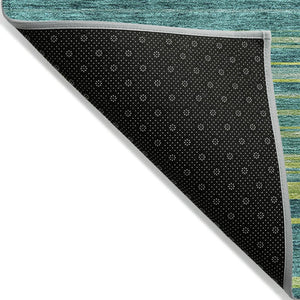 HomeRoots 5' Striped Teal Blue Lime Green Turquoise Area Rug - Durable, Machine Washable for Indoor & Outdoor Use 8' X 10' 614842