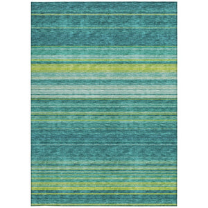 HomeRoots 5' Striped Teal Blue Lime Green Turquoise Area Rug - Durable, Machine Washable for Indoor & Outdoor Use 9' X 12' 614843