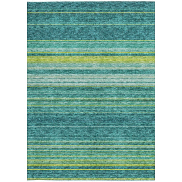 HomeRoots 5' Striped Teal Blue Lime Green Turquoise Area Rug - Durable, Machine Washable for Indoor & Outdoor Use 9' X 12' 614843