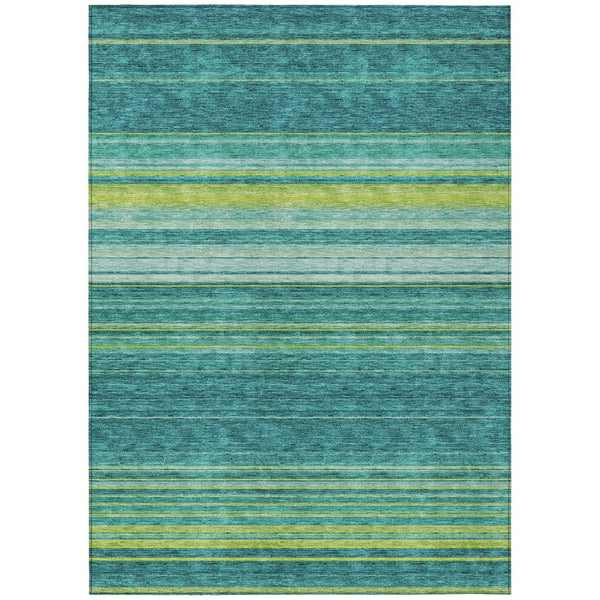 HomeRoots 5' Striped Teal Blue Lime Green Turquoise Area Rug - Durable, Machine Washable for Indoor & Outdoor Use 9' X 12' 614843