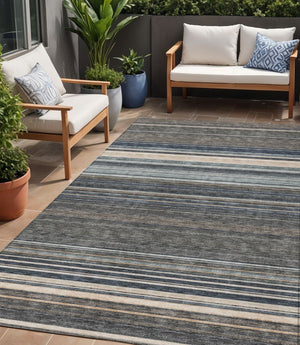 HomeRoots 5' Durable Taupe Beige and Pewter Striped Washable Area Rug for Indoor and Outdoor Elegance 5' X 8' 614846