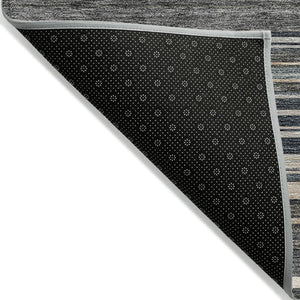 HomeRoots 5' Durable Taupe Beige and Pewter Striped Washable Area Rug for Indoor and Outdoor Elegance 5' X 8' 614846
