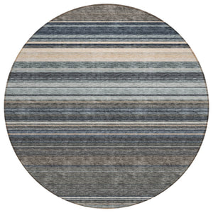 HomeRoots 5' Durable Taupe Beige and Pewter Striped Washable Area Rug for Indoor and Outdoor Elegance 8' Round 614847