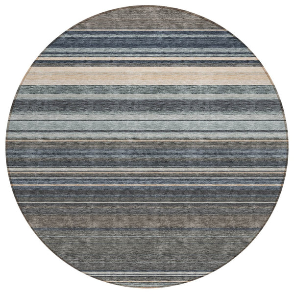 HomeRoots 5' Durable Taupe Beige and Pewter Striped Washable Area Rug for Indoor and Outdoor Elegance 8' Round 614847