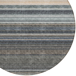 HomeRoots 5' Durable Taupe Beige and Pewter Striped Washable Area Rug for Indoor and Outdoor Elegance 8' Round 614847