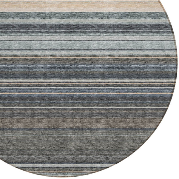 HomeRoots 5' Durable Taupe Beige and Pewter Striped Washable Area Rug for Indoor and Outdoor Elegance 8' Round 614847