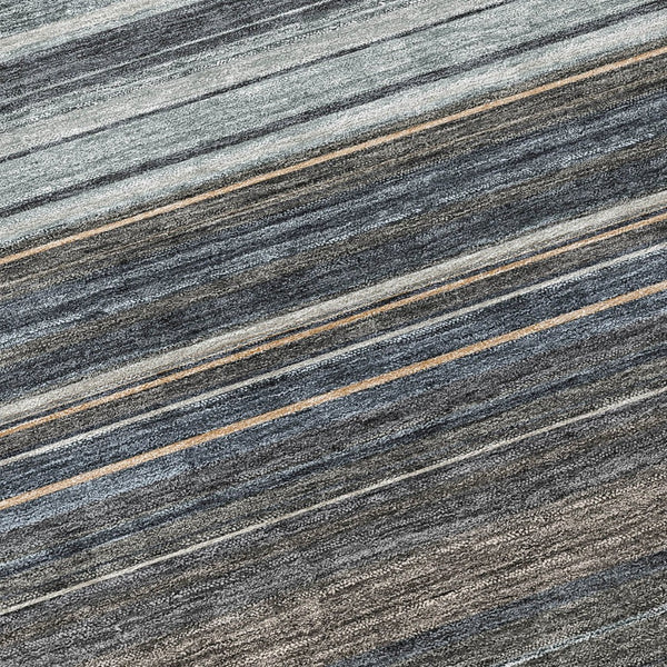 HomeRoots 5' Durable Taupe Beige and Pewter Striped Washable Area Rug for Indoor and Outdoor Elegance 8' Round 614847