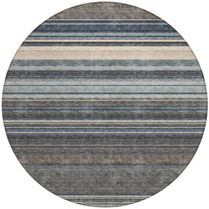 HomeRoots 5' Durable Taupe Beige and Pewter Striped Washable Area Rug for Indoor and Outdoor Elegance 8' Round 614847