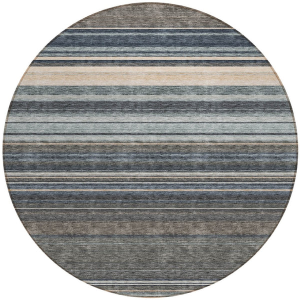 HomeRoots 5' Durable Taupe Beige and Pewter Striped Washable Area Rug for Indoor and Outdoor Elegance 8' Round 614847