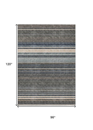 HomeRoots 5' Durable Taupe Beige and Pewter Striped Washable Area Rug for Indoor and Outdoor Elegance 8' X 10' 614848