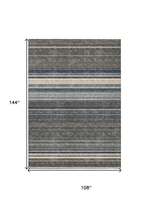 HomeRoots 5' Durable Taupe Beige and Pewter Striped Washable Area Rug for Indoor and Outdoor Elegance 9' X 12' 614849