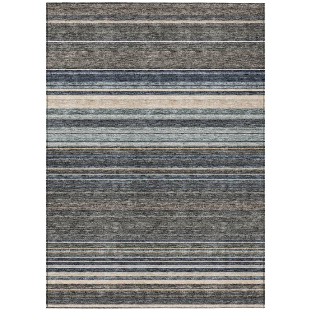 HomeRoots 5' Durable Taupe Beige and Pewter Striped Washable Area Rug for Indoor and Outdoor Elegance 9' X 12' 614849