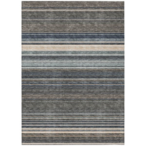 HomeRoots 5' Durable Taupe Beige and Pewter Striped Washable Area Rug for Indoor and Outdoor Elegance 9' X 12' 614849