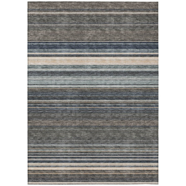 HomeRoots 5' Durable Taupe Beige and Pewter Striped Washable Area Rug for Indoor and Outdoor Elegance 9' X 12' 614849