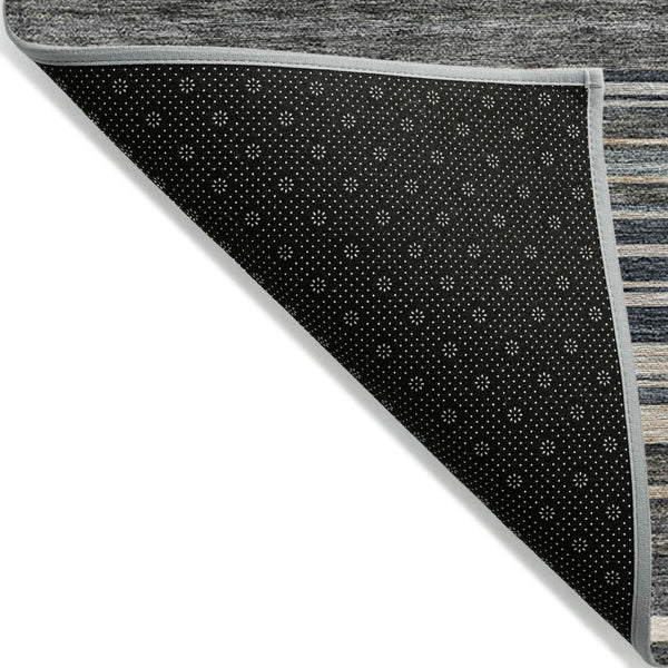 HomeRoots 5' Durable Taupe Beige and Pewter Striped Washable Area Rug for Indoor and Outdoor Elegance 9' X 12' 614849