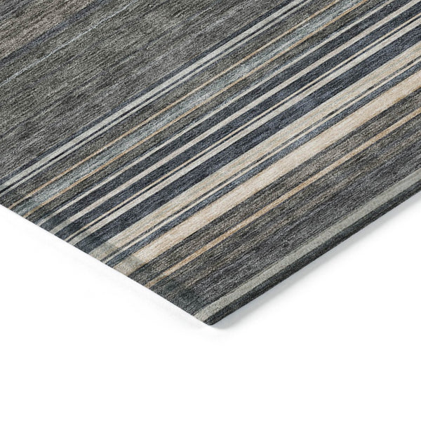 HomeRoots 5' Durable Taupe Beige and Pewter Striped Washable Area Rug for Indoor and Outdoor Elegance 9' X 12' 614849