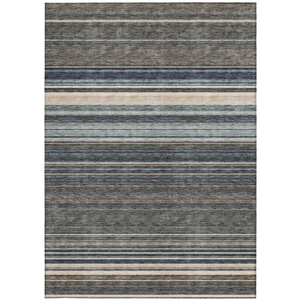 HomeRoots 5' Durable Taupe Beige and Pewter Striped Washable Area Rug for Indoor and Outdoor Elegance 10' X 14' 614850